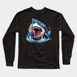 SHARK AND JAWS COLORED CARTOON STYLE Long Sleeve T-Shirt